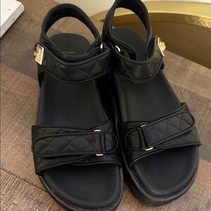 SO Black Quilted Sandals with Gold Accents